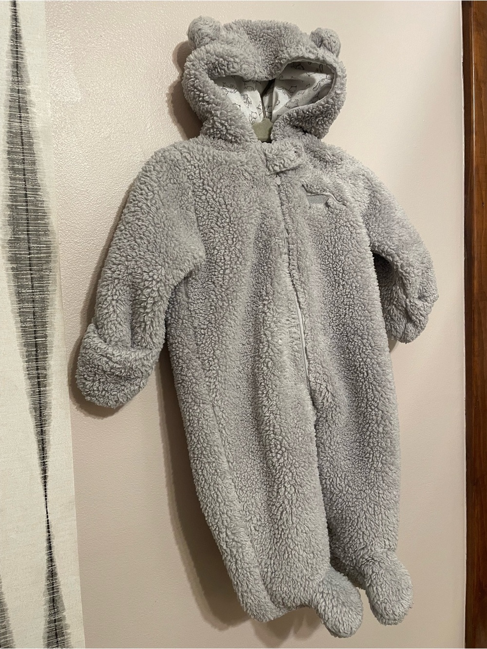 Carter's Light Gray Sherpa Footed Baby One-Piece with Bear Hood